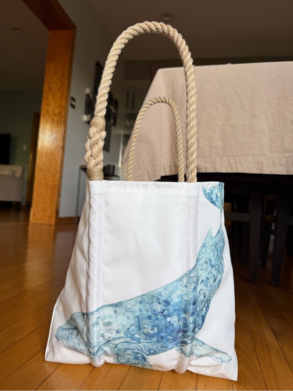Sea Bags of Maine  - Like New - Large White Tote with Blue Whale Artwork